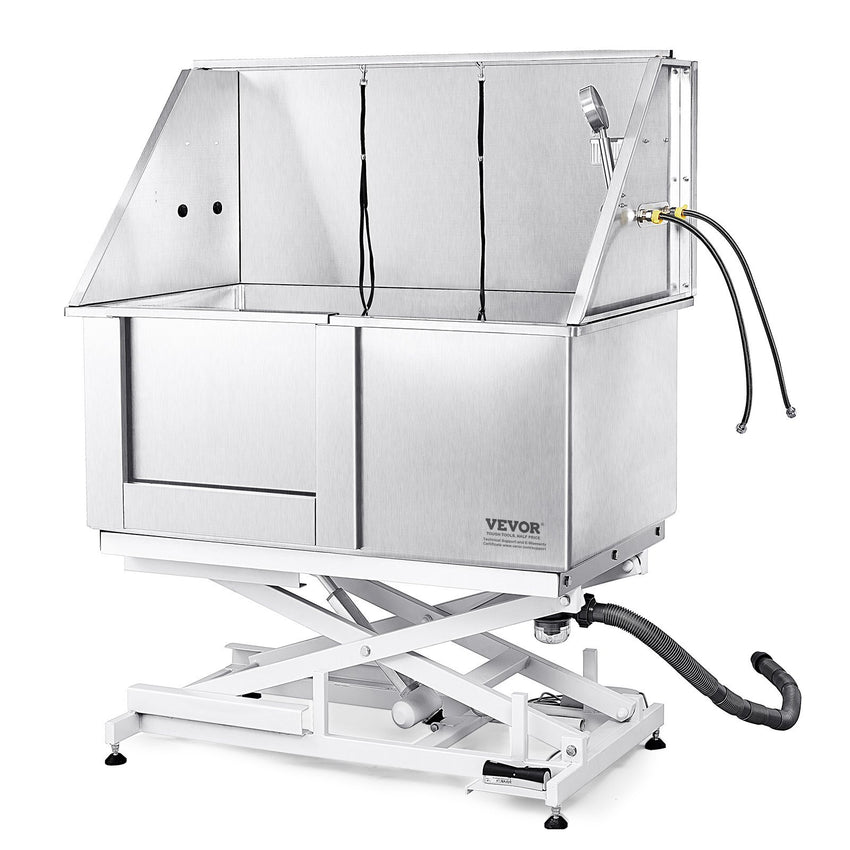 VEVOR 50" Pet Dog Bathing Station Electric Height Adjustment, Professional Stainless Steel Dog Grooming Tub w/ Soap Box, Faucet,Rich Accessory,Bathtub for Multiple Pets, Washing Sink for Home(Left)