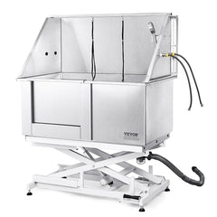 VEVOR 50" Pet Dog Bathing Station Electric Height Adjustment, Professional Stainless Steel Dog Grooming Tub w/ Soap Box, Faucet,Rich Accessory,Bathtub for Multiple Pets, Washing Sink for Home(Left)